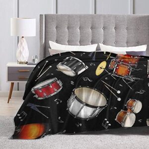 Percussion Black Drum Throw Blanket Ultra Soft Thick Bed Blanket Soft Coral Flannel Blanket Micro Fleece Blanket for Sofa Couch Bed Chair Office Sofa Soft Blanket Home Bed Blankets 50＂x 40＂