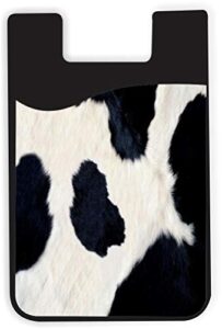 black and white cow hide design - silicone 3m adhesive credit card stick-on wallet pouch for iphone/galaxy android phone cases