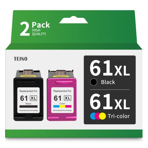 TEINO 61 61XL Black Color Ink Cartridge Combo Pack Remanufactured Replacement for HP 61 Ink for HP Envy 4500 5530 4502 OfficeJet 4630 4635 DeskJet 1000 1010 1510 Printers 61 XL (2 Pack)