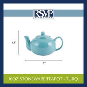 RSVP International Stoneware Teapot Collection, Microwave and Dishwasher Safe, 16 oz, Turquoise