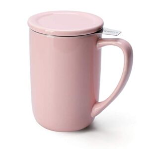sweese 16 oz porcelain tea mug with infuser and lid, loose leaf tea cup, gifts for tea lover, pink - 203.108