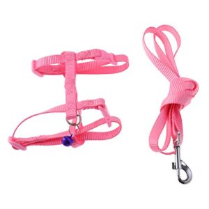 popetpop adjustable pet rabbit bunny harness leash - small pet walking running harness leash lead with small bell - small animal accessories (pink with bell color random)