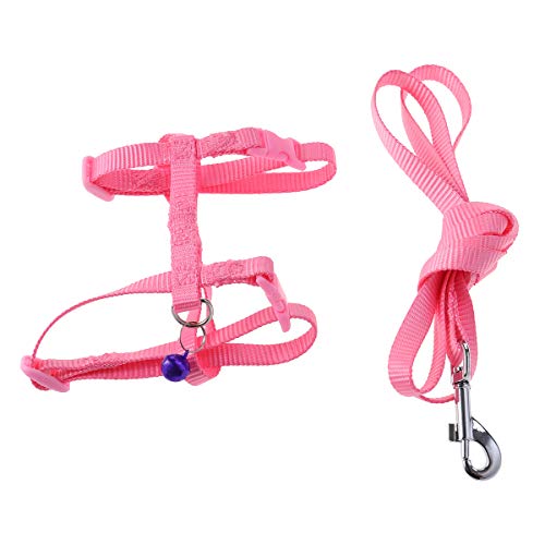 POPETPOP Adjustable Pet Rabbit Bunny Harness Leash - Small Pet Walking Running Harness Leash Lead with Small Bell - Small Animal Accessories (Pink with Bell Color Random)