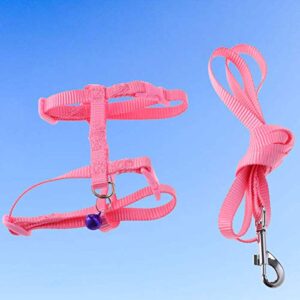 POPETPOP Adjustable Pet Rabbit Bunny Harness Leash - Small Pet Walking Running Harness Leash Lead with Small Bell - Small Animal Accessories (Pink with Bell Color Random)