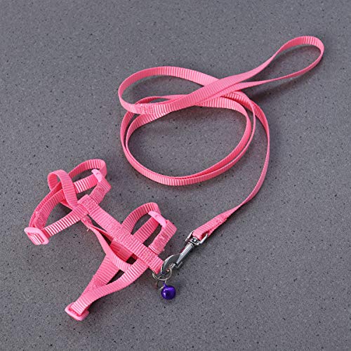 POPETPOP Adjustable Pet Rabbit Bunny Harness Leash - Small Pet Walking Running Harness Leash Lead with Small Bell - Small Animal Accessories (Pink with Bell Color Random)