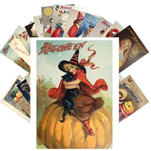 Pixiluv CUTE HALLOWEEN 24 Postcards Notecards Witches Black Cat Scary Pumpkin Vintage Greeting Cards