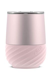 ello clink vacuum insulated stainless steel tumbler - wine glass with silicone protection coaster, 12oz , pink satin