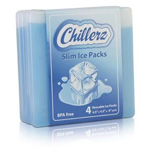 chillerz cool coolers - best ice pack for lunch box - ultra slim and lightweight reusable ice pack - long-lasting gel ice packs - makes your food stay fresh, cold and tasty | set of 4