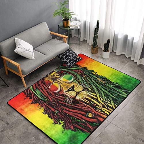 NiYoung Memory Foam Area Rugs for Living Room Children Bedroom Dorm Room, Non Skid Backing Doormat Floor Mat Ultra-Soft Throw Rugs Runner, Ergonomical, Cool Reggae Rasta Flag Lion