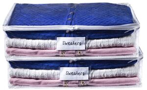 clear sweater storage bag - durable vinyl material to shield your contents from dust, dirt and moisture. easy gliding zipper for easy access and label pocket for easy identification. (2-pack)
