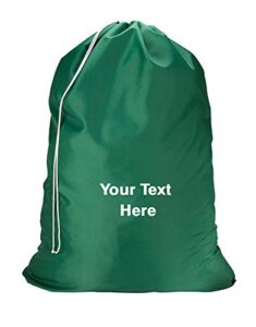 personalized nylon laundry bag - locking drawstring closure and machine washable green