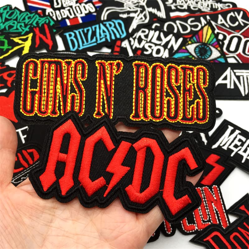 32pcs Heavy Meta Band Patches Iron on Rock Music Badges Hippie Punk Stickers for Clothes (B)