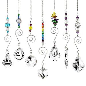 bkpearl 7 pcs crystals sun catcher, hanging suncatchers beads chain sphere chandelier lamps light pendant for indoor christmas day, wedding, plants, cars, window decoration (white)