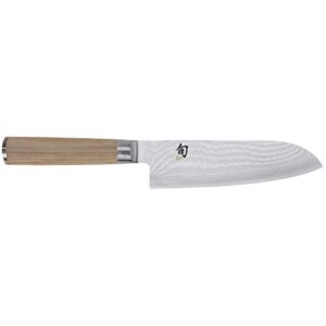 shun classic blonde 7” santoku knife, blonde pakkawood handle, full tang vg-max blade