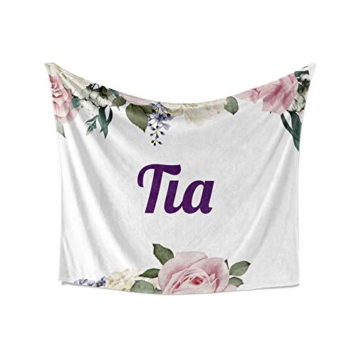 Tia - Personalized Flowers Throw Blanket, Soft White Plush Fleece, 50x60 Inches, Birthday Holiday Present, Unique Special Fun Idea