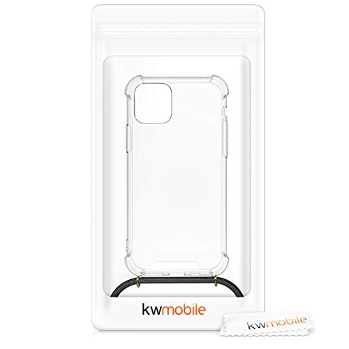 kwmobile Crossbody Case Compatible with Apple iPhone 11 Pro Case - Clear TPU Phone Cover w/Lanyard Cord Strap - Transparent/Black