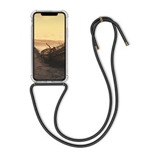 kwmobile crossbody case compatible with apple iphone 11 pro case - clear tpu phone cover w/lanyard cord strap - transparent/black