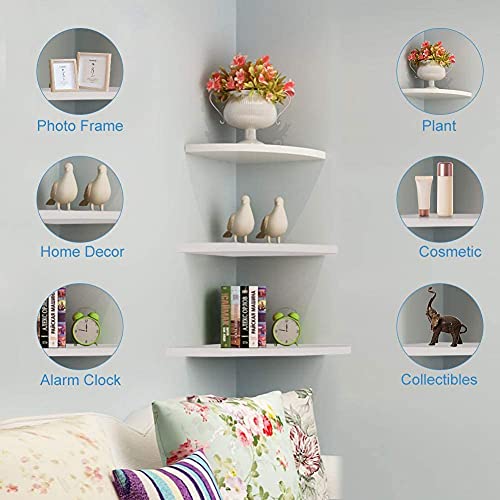 White Corner Wall Shelf, Wall Mounted Floating Corner Shelf, 3 Tiers Storage Organizer Rack Modern Storage Shelf for Home Décor Living Room Bedroom Bathroom Kitchen Office