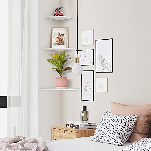 White Corner Wall Shelf, Wall Mounted Floating Corner Shelf, 3 Tiers Storage Organizer Rack Modern Storage Shelf for Home Décor Living Room Bedroom Bathroom Kitchen Office