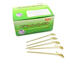 gmark bamboo cocktail picks 4.5" 300 ct - bamboo knot skewers, looped knot twisted ends perfect for cocktail party, barbeque, club sandwiches - pack in box gm1114