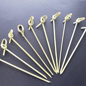 Gmark Bamboo Cocktail Picks 4.5" 300 ct - Bamboo Knot Skewers, Looped Knot Twisted Ends Perfect for Cocktail Party, Barbeque, Club Sandwiches - Pack in Box GM1114