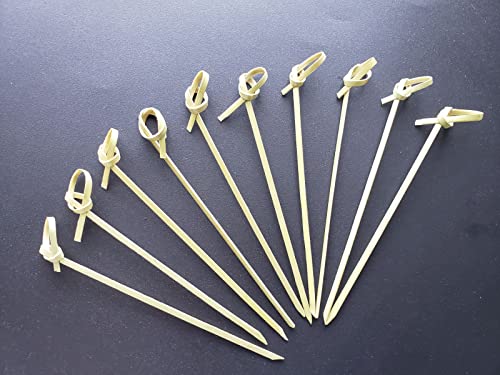 Gmark Bamboo Cocktail Picks 4.5" 300 ct - Bamboo Knot Skewers, Looped Knot Twisted Ends Perfect for Cocktail Party, Barbeque, Club Sandwiches - Pack in Box GM1114