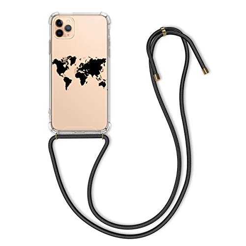 kwmobile Crossbody Case Compatible with Apple iPhone 11 Pro Max Case Strap - Travel Outline Black/Transparent