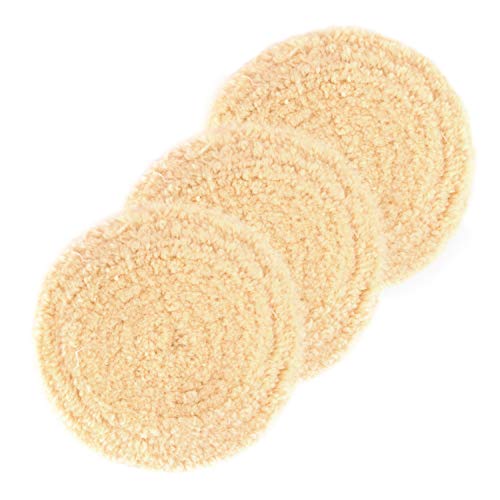 Makitoyo 8" Buffing Pad 100% Natural Wool Hook & Loop Grip for Compound Cutting & Polishing, for Automotive,3 Pieces Pack,Fit with 7" Pad