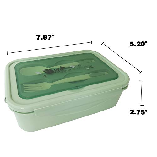 UPTRUST Bento Lunch container For Kids, Bento adult box With 3 Compartment. Leak-proof, Microwave safe, Dishwasher Safe, Freezer Safe,Meal Fruit Snack Packing Box(Spoon&Fork included) (Green)
