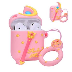 coralogo compatible with airpods 1/2 cute case,cartoon character silicone airpod designer skin kawaii funny fun cool keychain ring design cover air pods cases for girls ladies kids teens(magic wand)