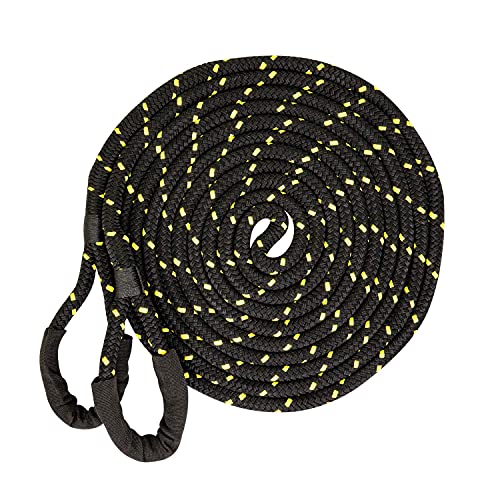 SGT KNOTS Vehicle Recovery Rope - Heavy Duty, Double Braided Nylon with Spliced Eye Loops for Emergency Towing Strap (1/2" x 20ft, Black w YellowFleck)