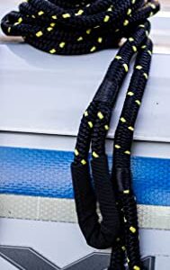 SGT KNOTS Vehicle Recovery Rope - Heavy Duty, Double Braided Nylon with Spliced Eye Loops for Emergency Towing Strap (1/2" x 20ft, Black w YellowFleck)