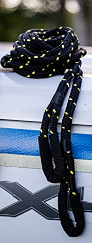 SGT KNOTS Vehicle Recovery Rope - Heavy Duty, Double Braided Nylon with Spliced Eye Loops for Emergency Towing Strap (1/2" x 20ft, Black w YellowFleck)