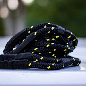 SGT KNOTS Vehicle Recovery Rope - Heavy Duty, Double Braided Nylon with Spliced Eye Loops for Emergency Towing Strap (1/2" x 20ft, Black w YellowFleck)