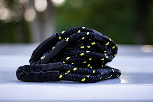 SGT KNOTS Vehicle Recovery Rope - Heavy Duty, Double Braided Nylon with Spliced Eye Loops for Emergency Towing Strap (1/2" x 20ft, Black w YellowFleck)