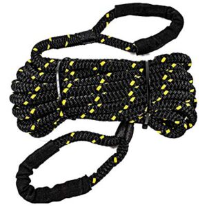 SGT KNOTS Vehicle Recovery Rope - Heavy Duty, Double Braided Nylon with Spliced Eye Loops for Emergency Towing Strap (1/2" x 20ft, Black w YellowFleck)