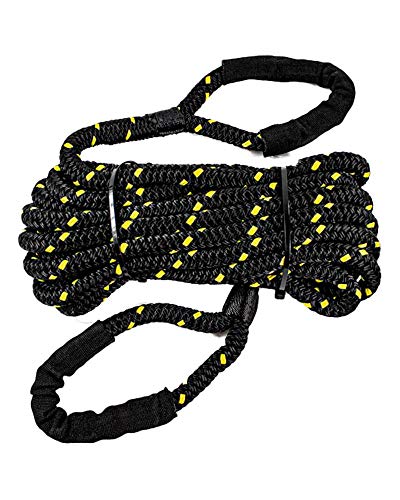 SGT KNOTS Vehicle Recovery Rope - Heavy Duty, Double Braided Nylon with Spliced Eye Loops for Emergency Towing Strap (1/2" x 20ft, Black w YellowFleck)