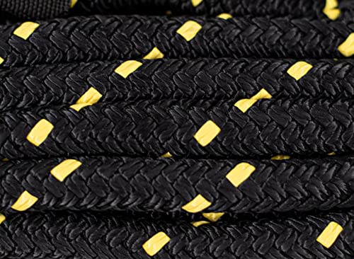 SGT KNOTS Vehicle Recovery Rope - Heavy Duty, Double Braided Nylon with Spliced Eye Loops for Emergency Towing Strap (1/2" x 20ft, Black w YellowFleck)
