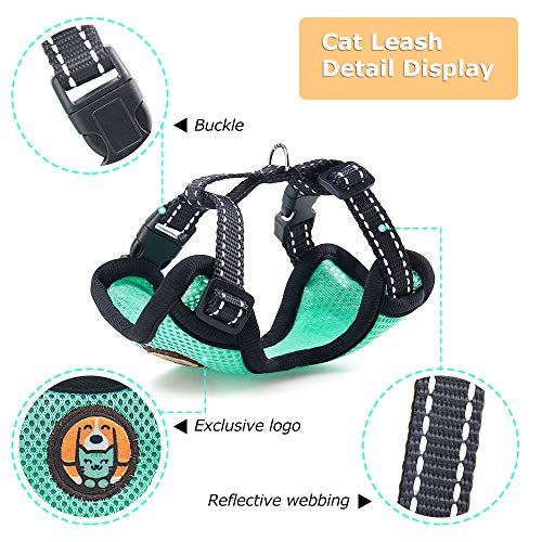 AWOOF Reflective Kitten Harness and Leash Escape Proof with Car Seat Belt, Adjustable Cat Puppy Walking Jacket with Metal Leash Ring, Soft Breathable Small Pet Vest (S)