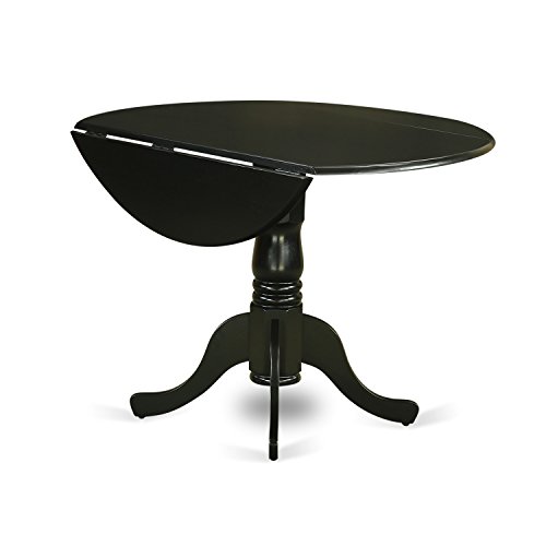 East West Furniture DLAB5-BLK-06 5Pc Round 42" Kitchen Table With Two 9-Inch Drop Leaves And Four Parson Chair With Black Leg And Linen Fabric Shitake, 5-Piece