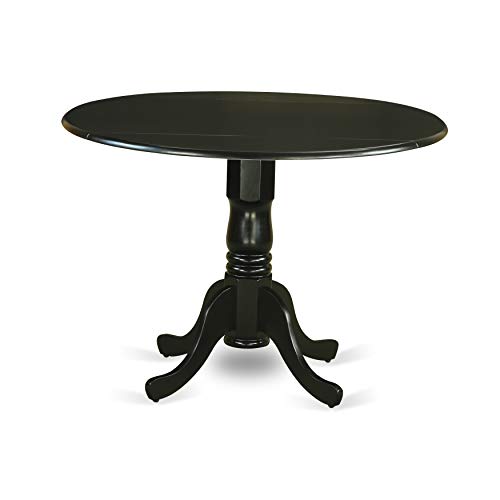 East West Furniture DLAB5-BLK-06 5Pc Round 42" Kitchen Table With Two 9-Inch Drop Leaves And Four Parson Chair With Black Leg And Linen Fabric Shitake, 5-Piece