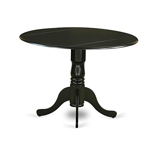 East West Furniture DLAB5-BLK-06 5Pc Round 42" Kitchen Table With Two 9-Inch Drop Leaves And Four Parson Chair With Black Leg And Linen Fabric Shitake, 5-Piece