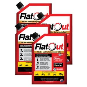 flatout tire sealant sportsman formula - prevent flat tires, seal leaks, contains kevlar, 32-ounce bottle, 4-pack