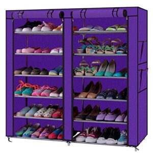 mytunes 6 tier shoe rack organizer for 36 pair shoes, shoe tower storage shelf holder with non-woven fabric cover (purple)