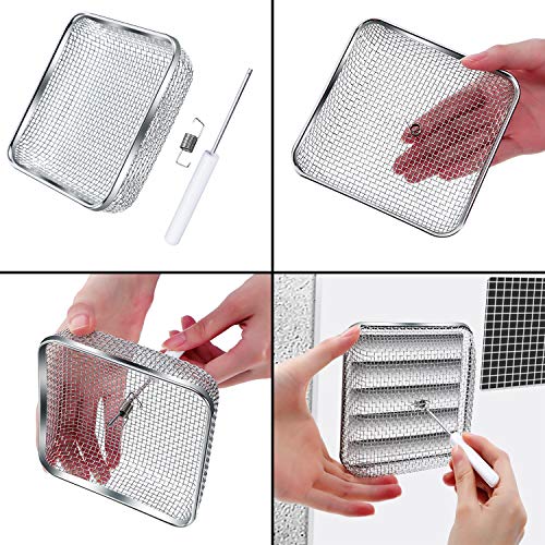 2 Pieces Flying Insect Screen RV Furnace Vent Cover (4.5 x 4.5 Inch)(8.5 x 6 Inch) Stainless Steel Mesh with Installation Tool