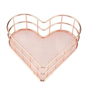 heart shape storage basket, multifunctional anti-rust iron heart shape storage basket household office small storage box anti-rust storage basket(玫瑰金)