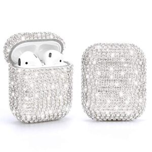 gdrtwwh diamond airpods case cover protective airpods charging cases hard carrying case accessories for apple airpods 2 & 1 (silver)
