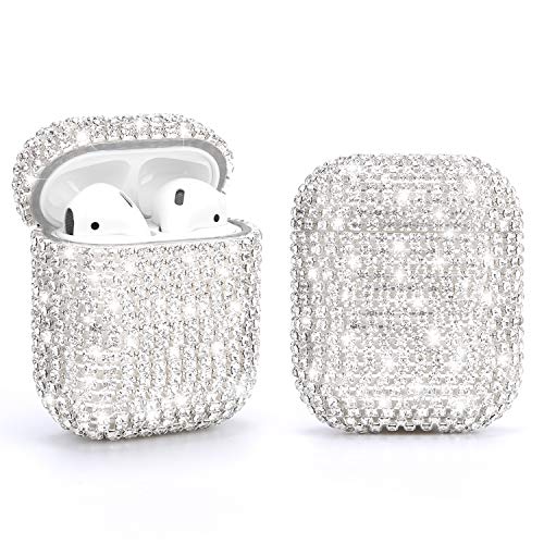 Gdrtwwh Diamond Airpods Case Cover Protective Airpods Charging Cases Hard Carrying Case Accessories for Apple Airpods 2 & 1 (Silver)