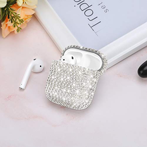 Gdrtwwh Diamond Airpods Case Cover Protective Airpods Charging Cases Hard Carrying Case Accessories for Apple Airpods 2 & 1 (Silver)