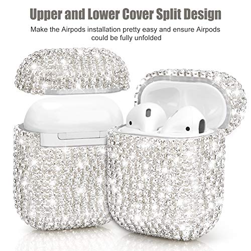 Gdrtwwh Diamond Airpods Case Cover Protective Airpods Charging Cases Hard Carrying Case Accessories for Apple Airpods 2 & 1 (Silver)